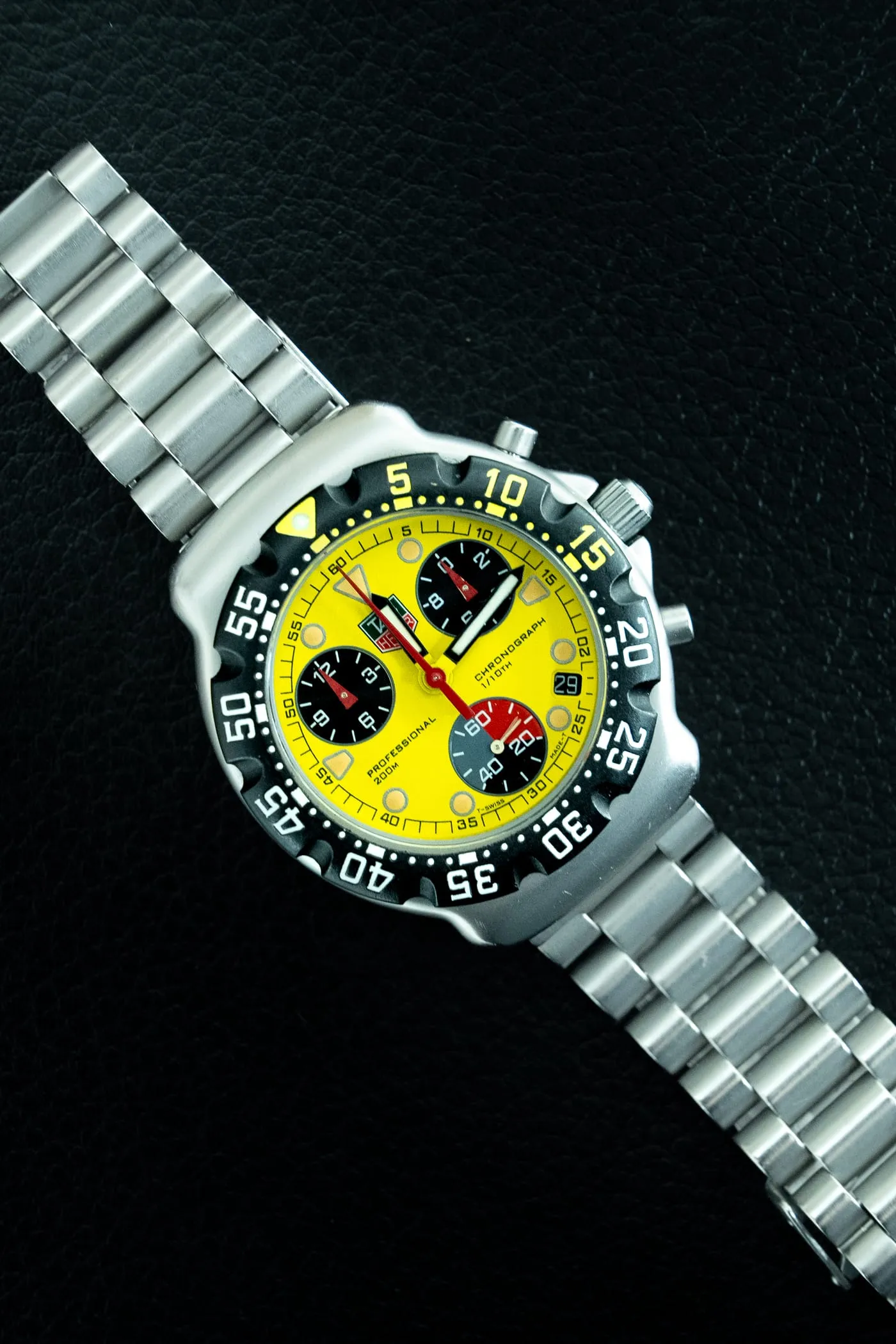 TAG Heuer Formula 1 chronograph with yellow dial on a steel bracelet