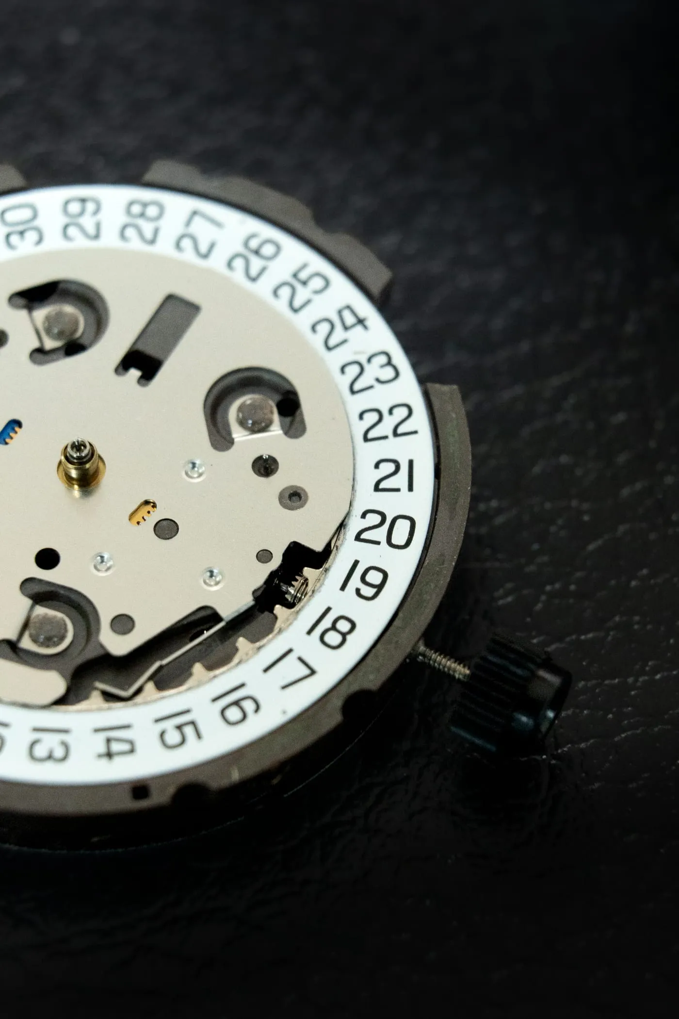 Tissot movement and date ring exposed during a service